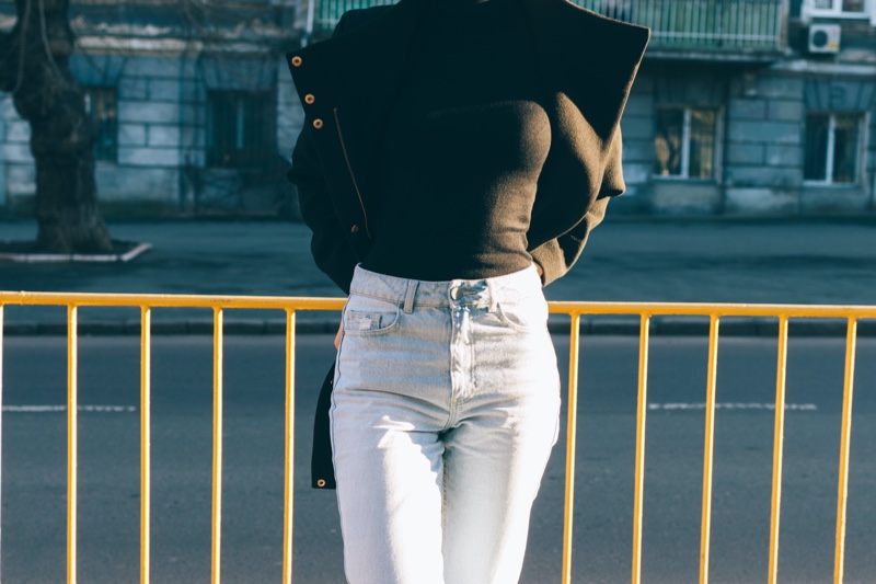 Woman High Waist Jeans Black Top Jacket