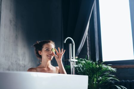 Woman Relaxing Tub Cucumber