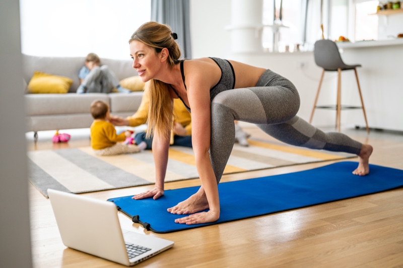 Woman Working Out Yoga Kids Background