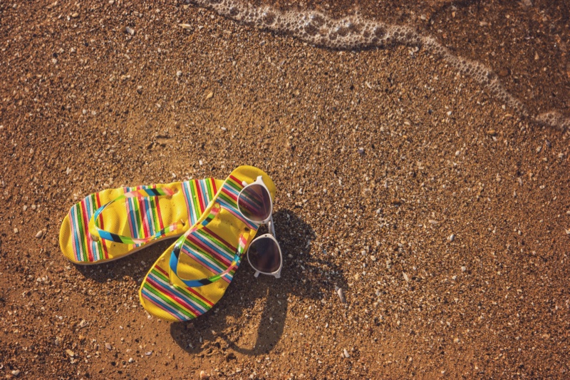 Yellow Striped Sandals Sunglasses Beach