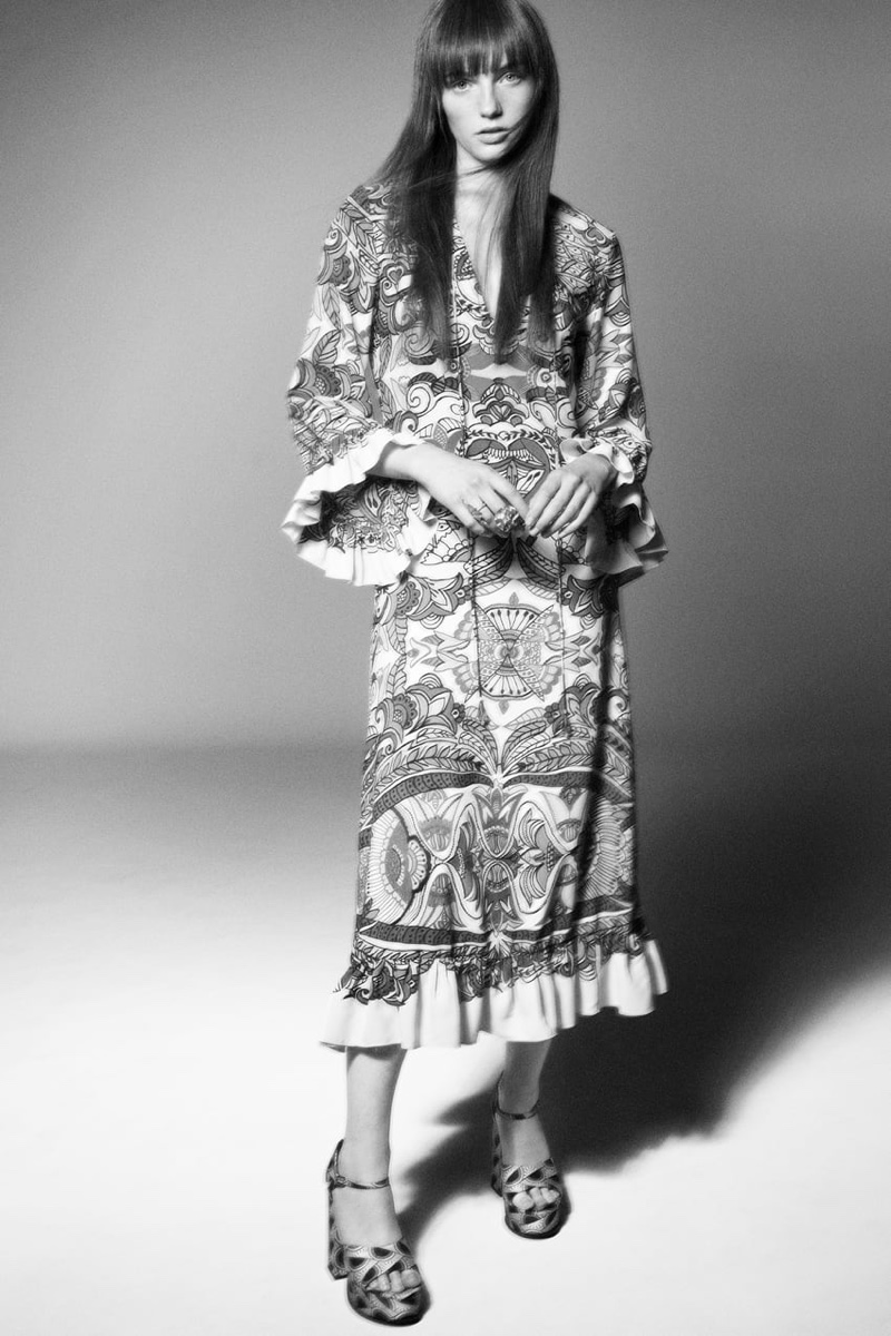 Zara Printed Midi Dress with Ruffles.