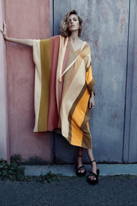 Anja Rubik Captivates in Zara Studio Summer 2022 Collection Zara Studio Striped Kaftan Dress