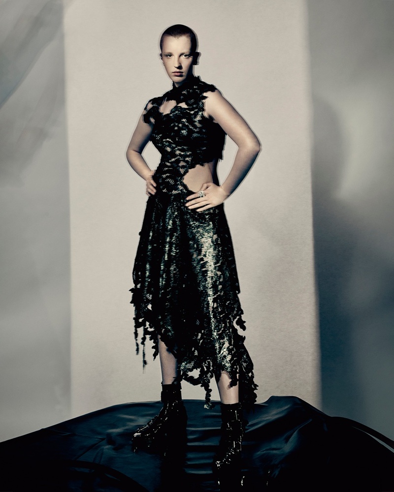 Florence Nicholls poses for Alexander McQueen fall-winter 2022 campaign.