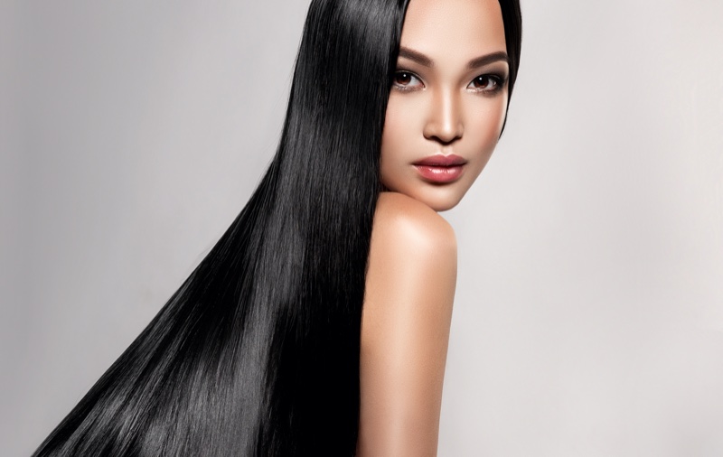 Asian Woman Long Straight Black Hair