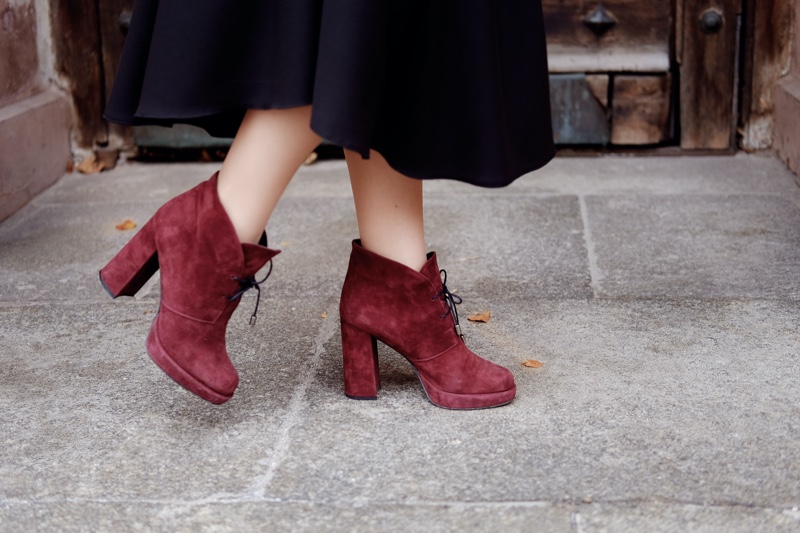 Cropped Burgundy Suede Platform Boots