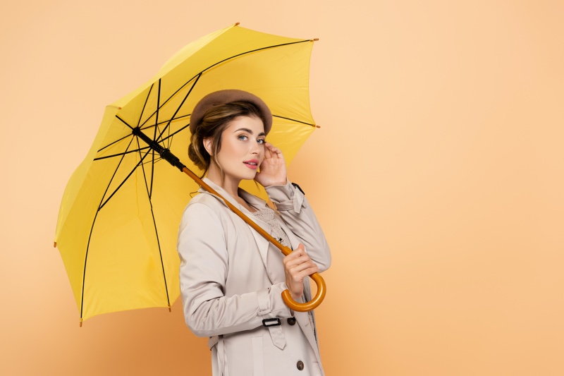 Fashion Model Trench Coat Yellow Umbrella
