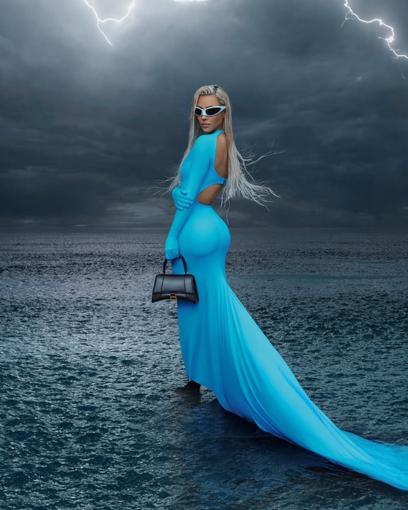 Kim Kardashian Balenciaga Blue Dress Winter 2022