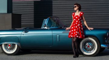 Red Polka Dot Dress Car Vintage