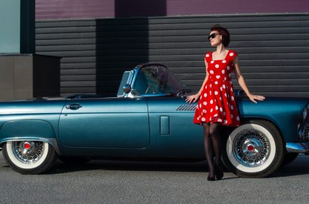 Red Polka Dot Dress Car Vintage