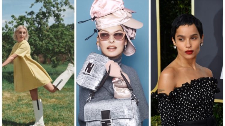 Week in Review: Emma Chamberlain for GANNI x Levi's Grow Up campaign, Linda Evangelista for the Fendi Baguette bag, and Zoe Kravitz.