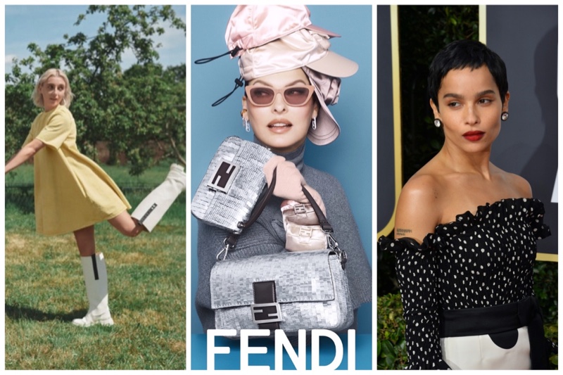 Week in Review: Emma Chamberlain for GANNI x Levi's Grow Up campaign, Linda Evangelista for the Fendi Baguette bag, and Zoe Kravitz.