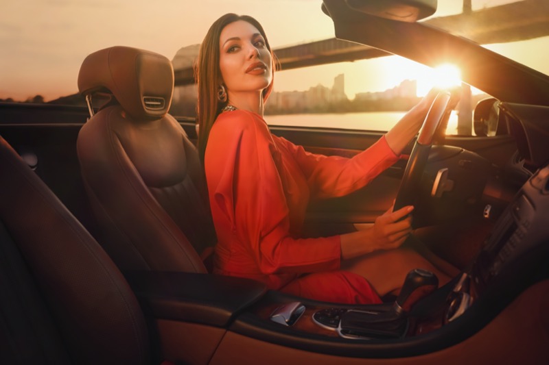 Woman Luxury Car Red Dress