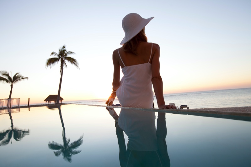 Woman Pool Hat Travel Luxury