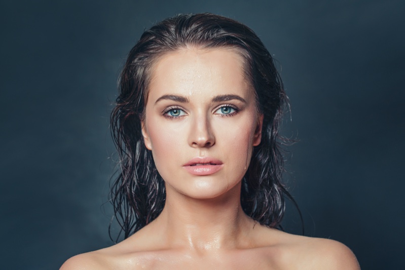 Woman Wet Hair Makeup Look Beauty