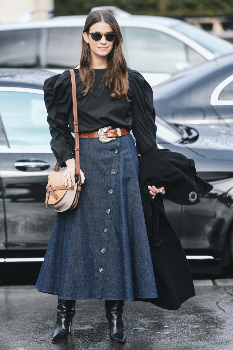 Blouse Long Denim Skirt Fall Outfits