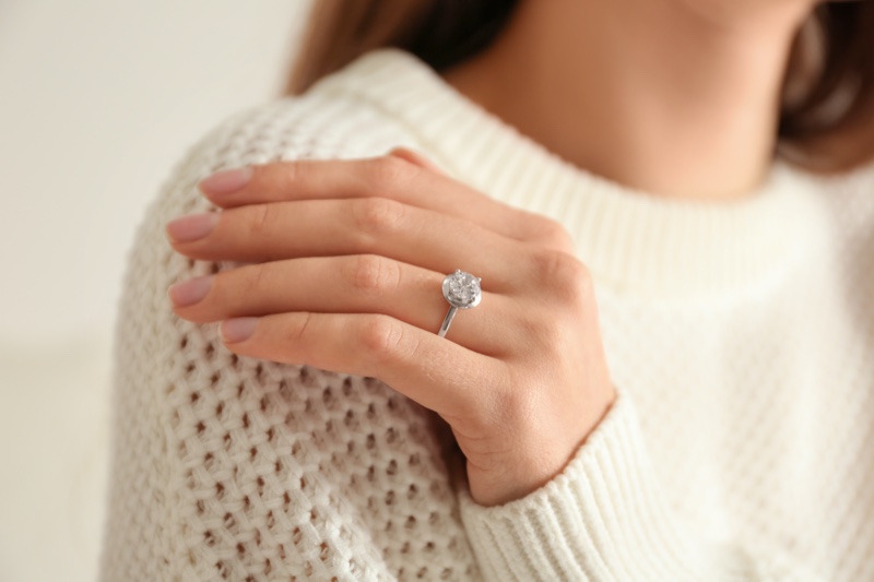 Closeup Womens Engagement Ring Sweater
