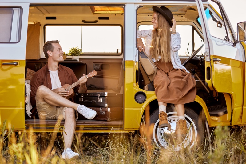 Couple Vacation Van Living Rustic