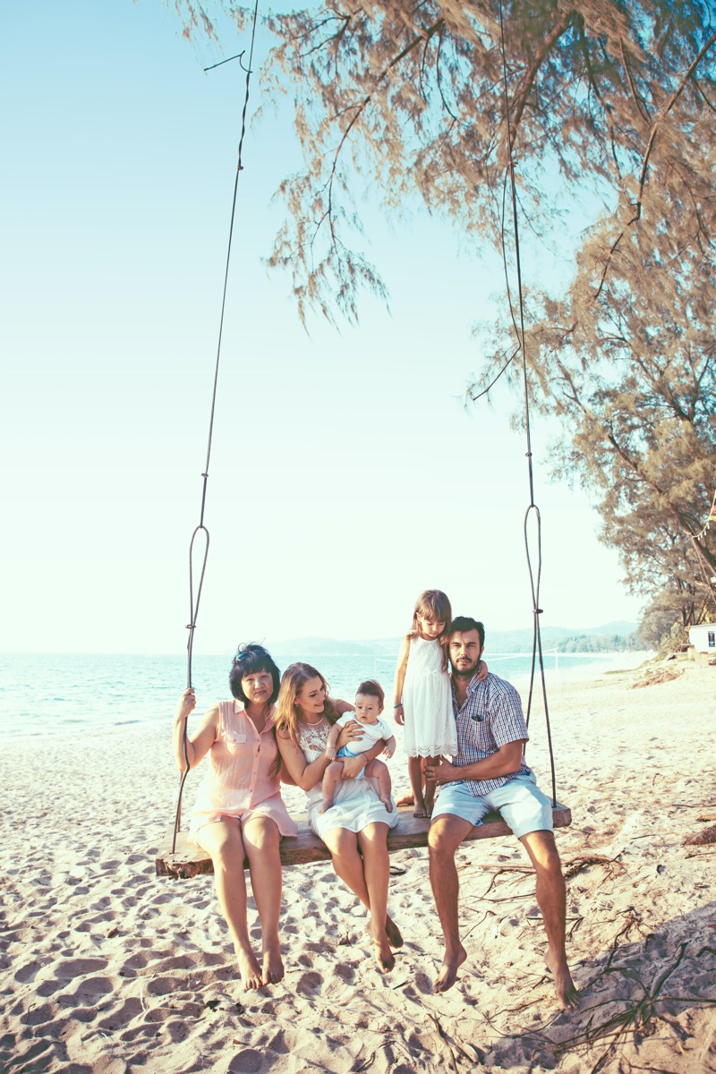 Family Grandma Grandchildren Parents Swing Beach Summer