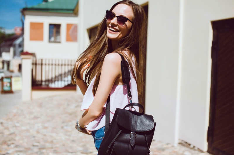 Happy Woman Backpack Sunglasses