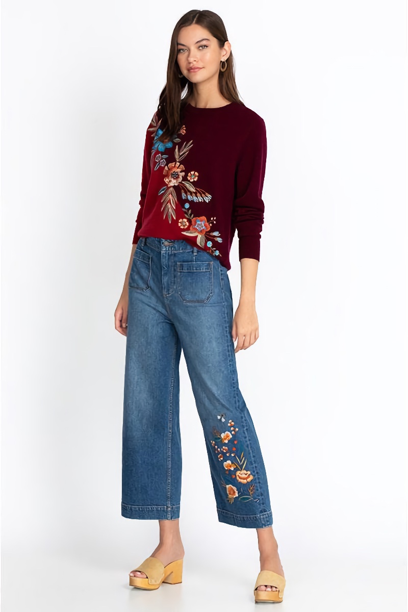 Wide Leg Jeans Printed Sweater