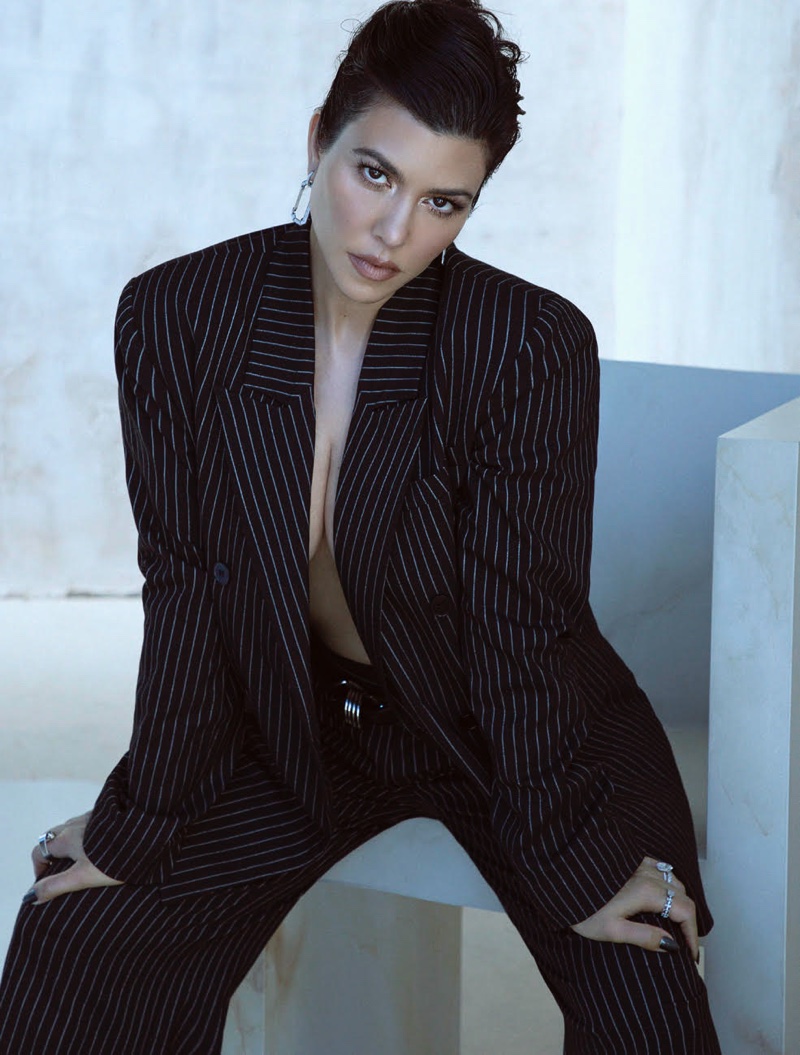 Kourtney Kardashian Pinstriped Pantsuit