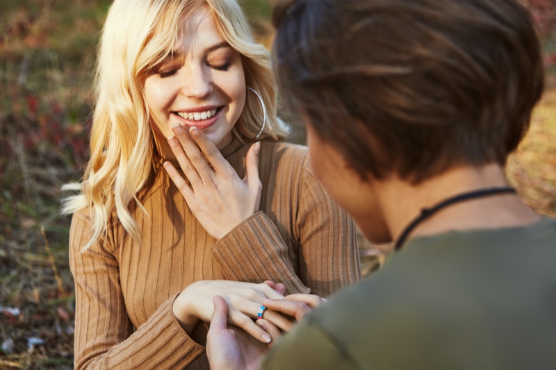 Lesbian Couple Getting Engaged Ring