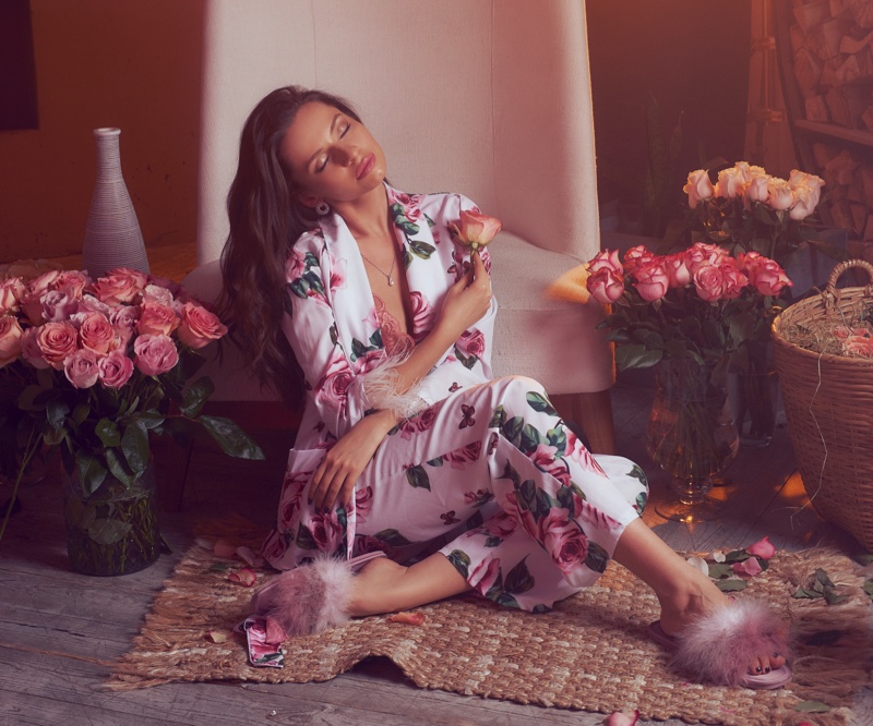 Luxury Model Floral Pajamas Slippers Flowers Pink Fashion