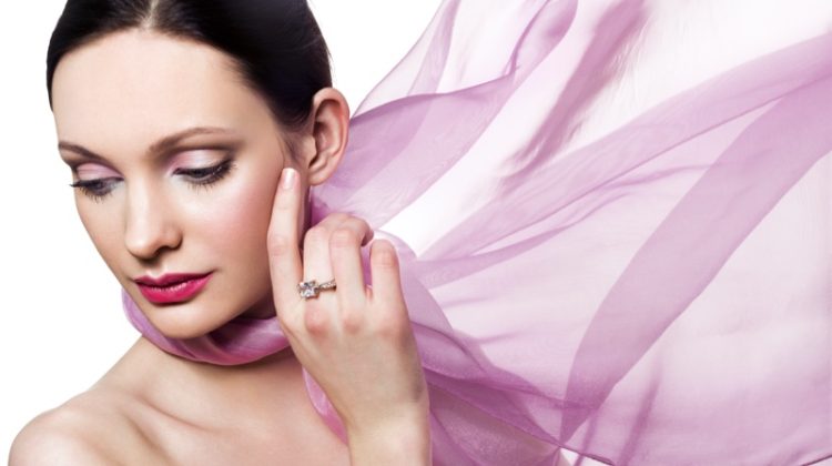 Model Pink Scarf Diamond Ring Beauty