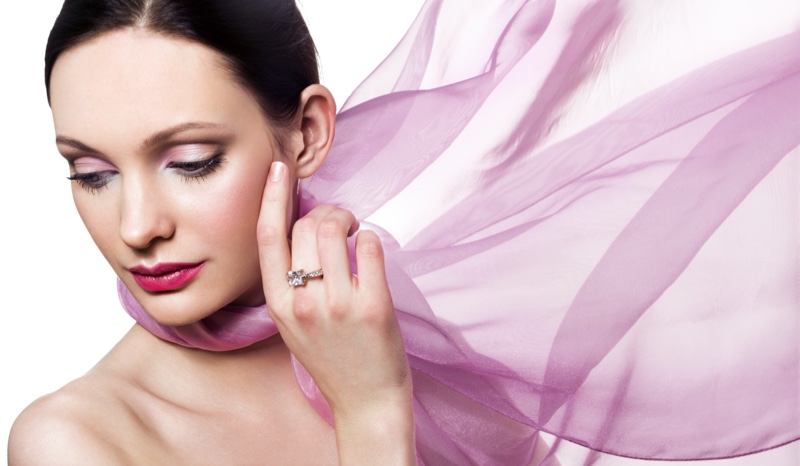 Model Pink Scarf Diamond Ring Beauty