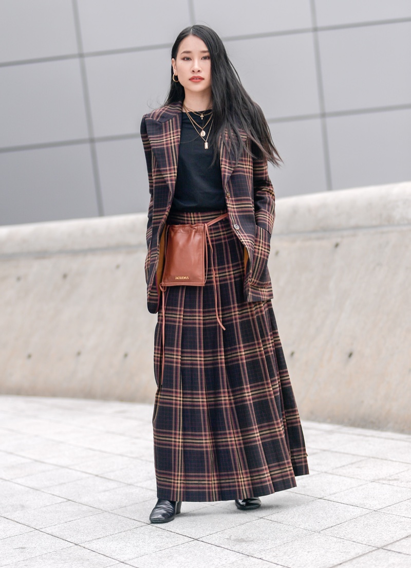 Plaid Jacket Long Skirt Fall Outfits