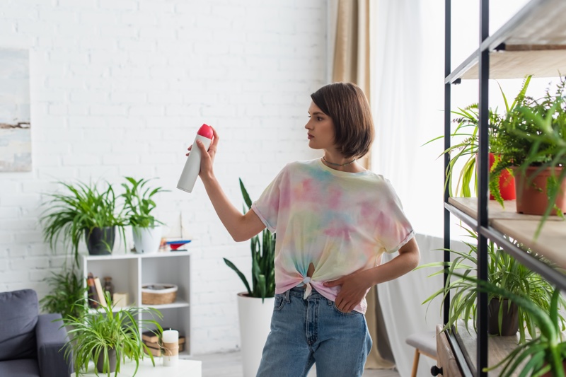 Tie Dye Shirt Girl Spraying Air Freshener