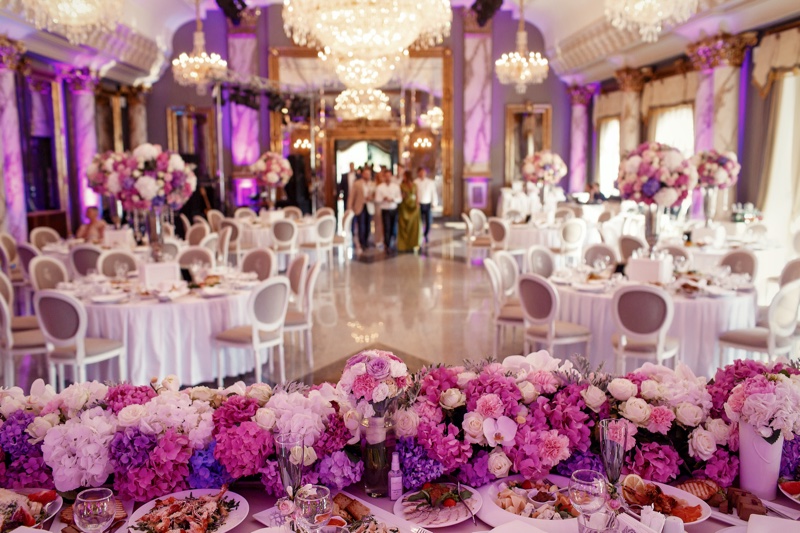 Wedding Venue Flowers Purple Pink Theme