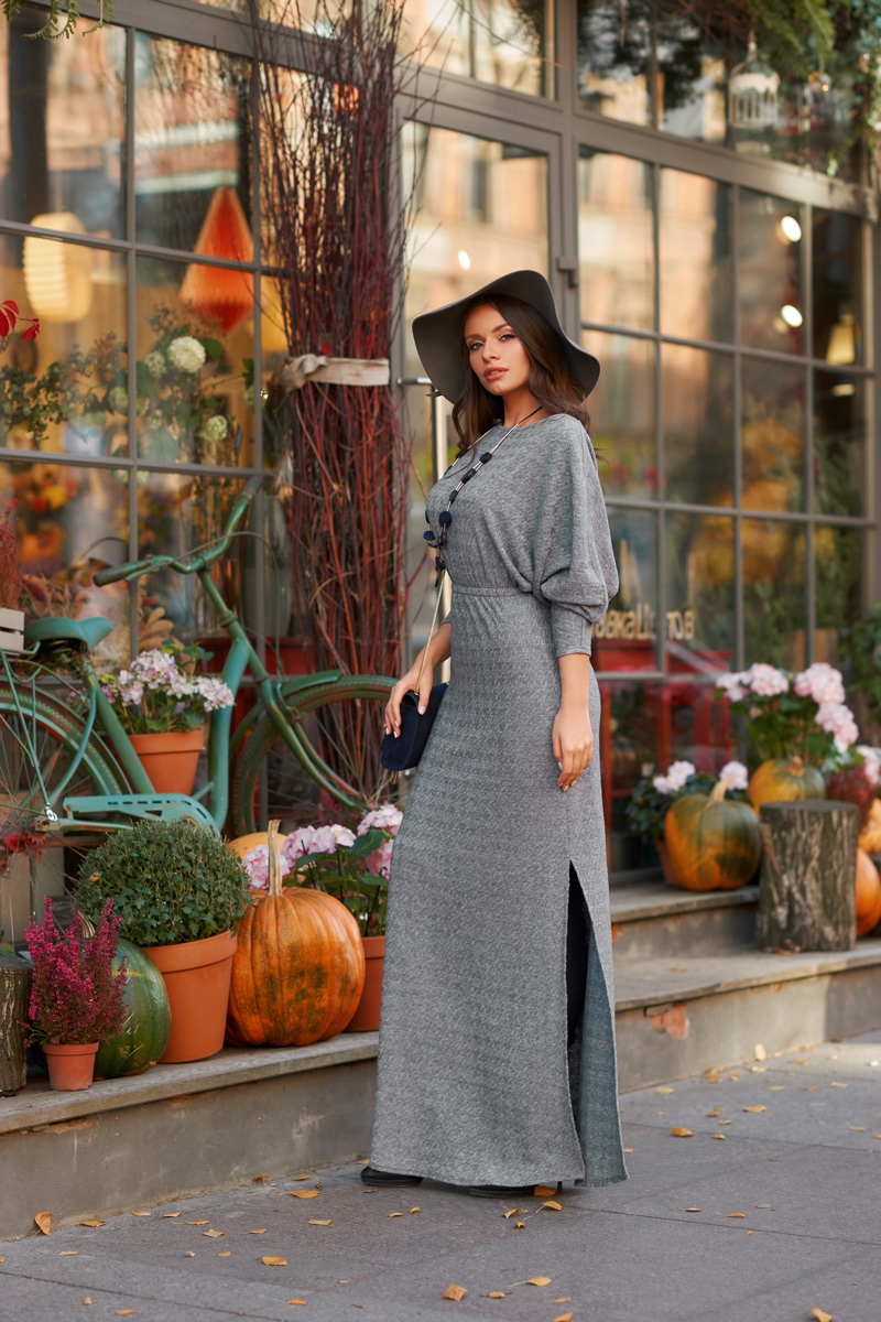 Woman Grey Maxi Dress Fashion Fashion Outside