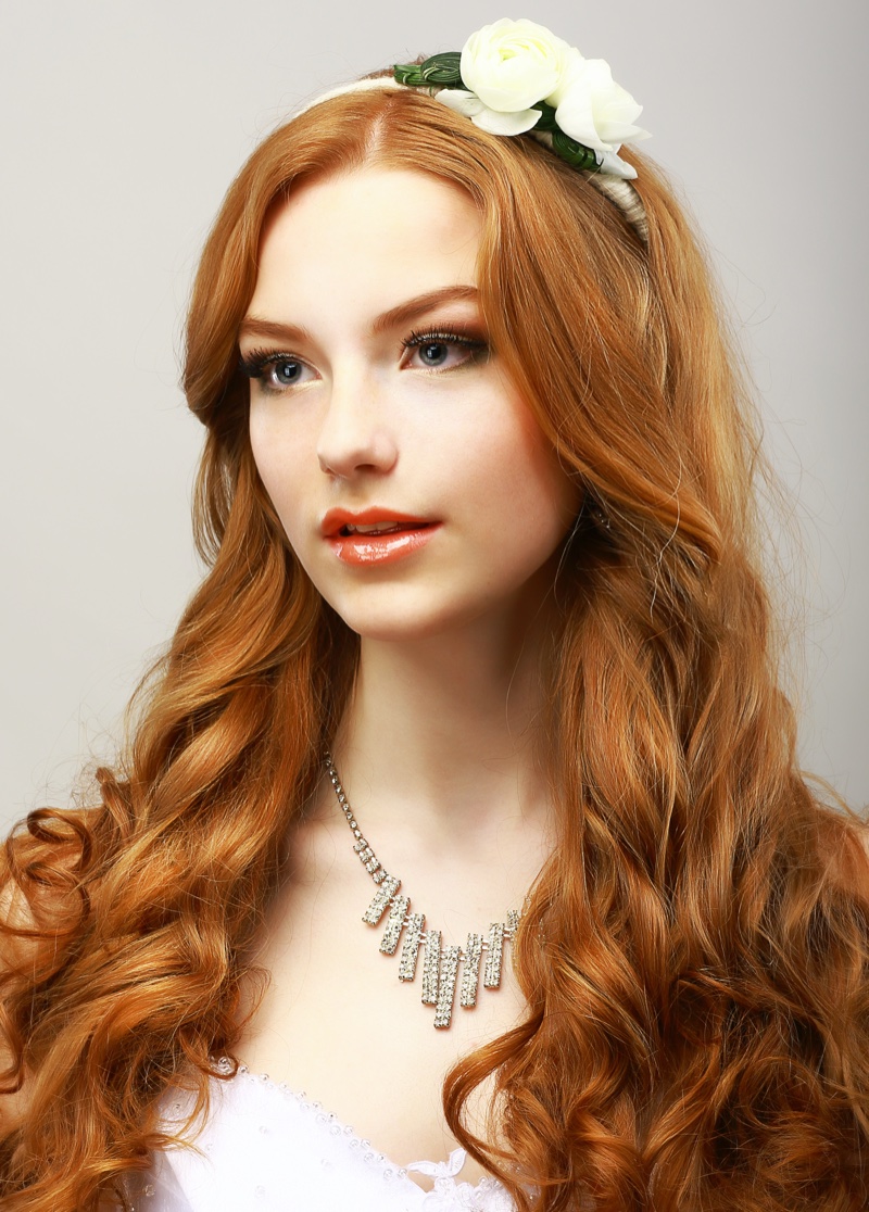 Woman Long Red Wavy Hair Headband