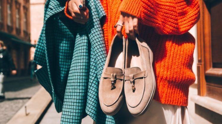 Woman Orange Sweater Loafers