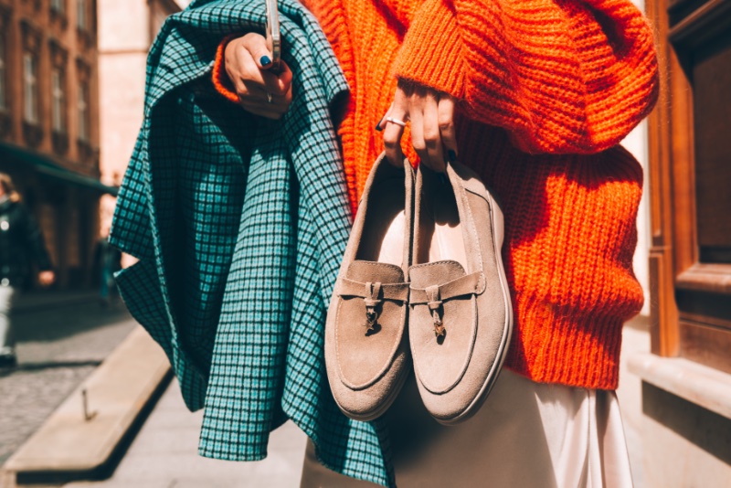 Woman Orange Sweater Loafers