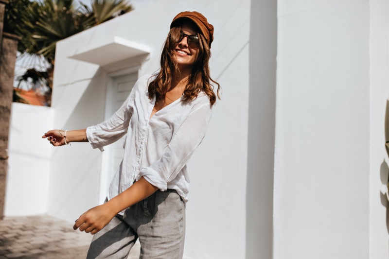 Woman Smiling Linen Style