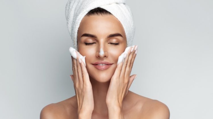 Beautiful Model Washing Face Skincare