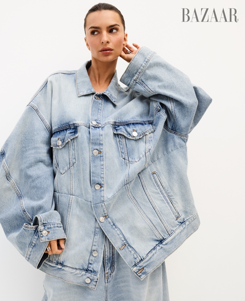 Emily Ratajkowski Balenciaga Denim Jacket Jeans