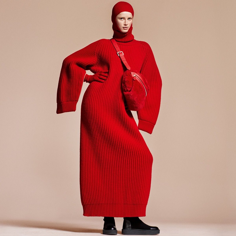 Rianne van Rompaey Max Mara Campaign Red Sweater Dress