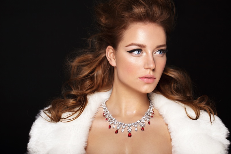 Model Diamonds Ruby Necklace Glam