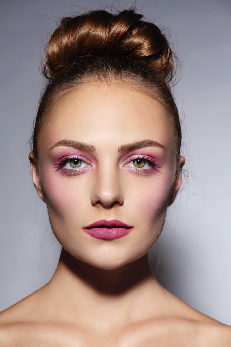 Model Pink Blush Lipstick Eyeshadow Makeup