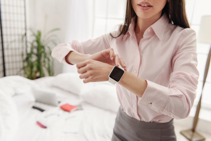 Well Dressed Woman Smartwatch Pink Shirt