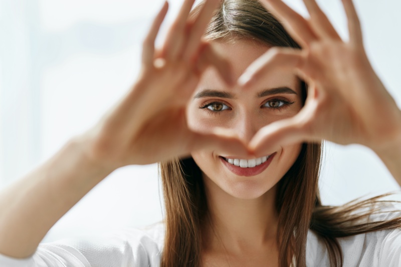 Woman Heart Shape Hands Eyes