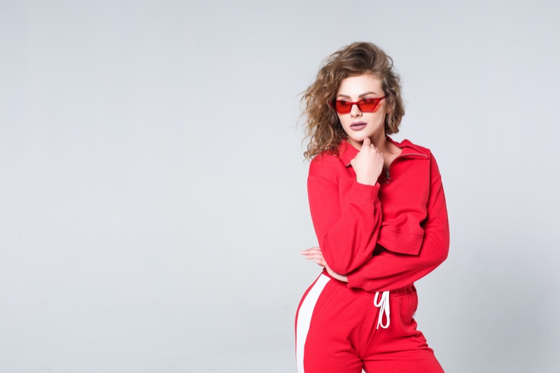 Woman Red Tracksuit Sunglasses