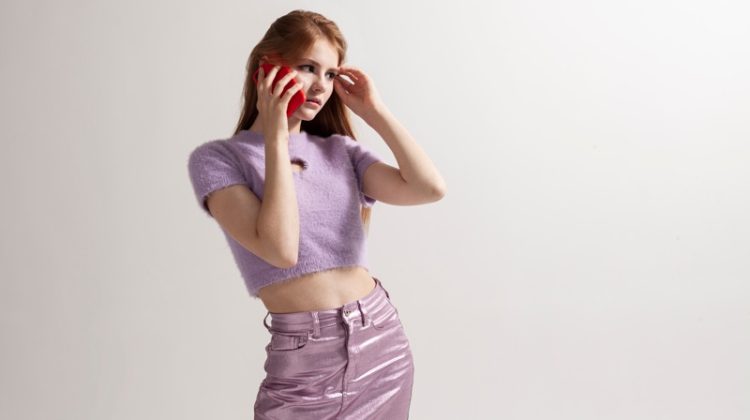 Y2K 2000s Style Purple Crop Top Metallic Skirt