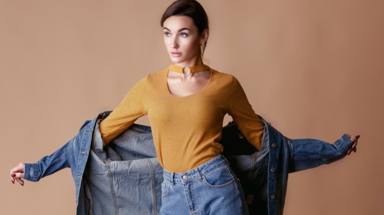 fashion model denim jacket jeans