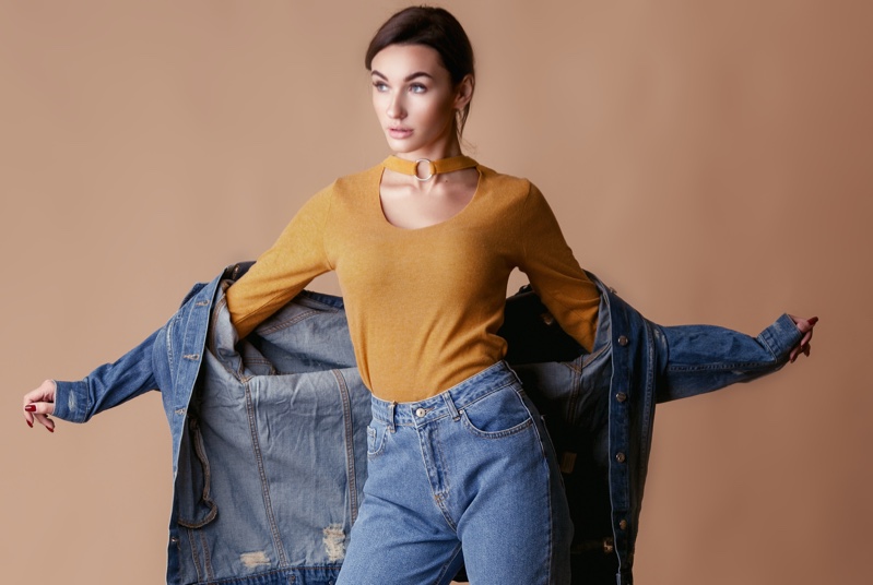 fashion model denim jacket jeans