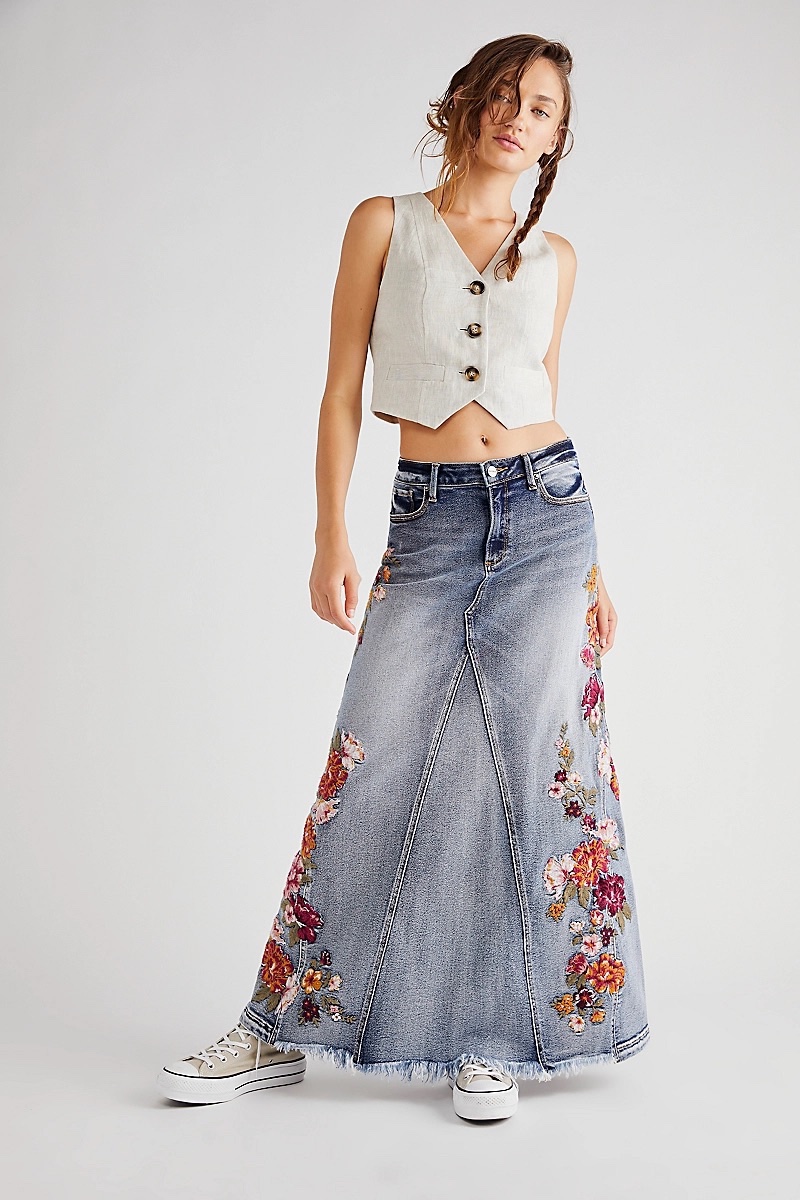 Free People Driftwood Rustic Garden Maxi Skirt