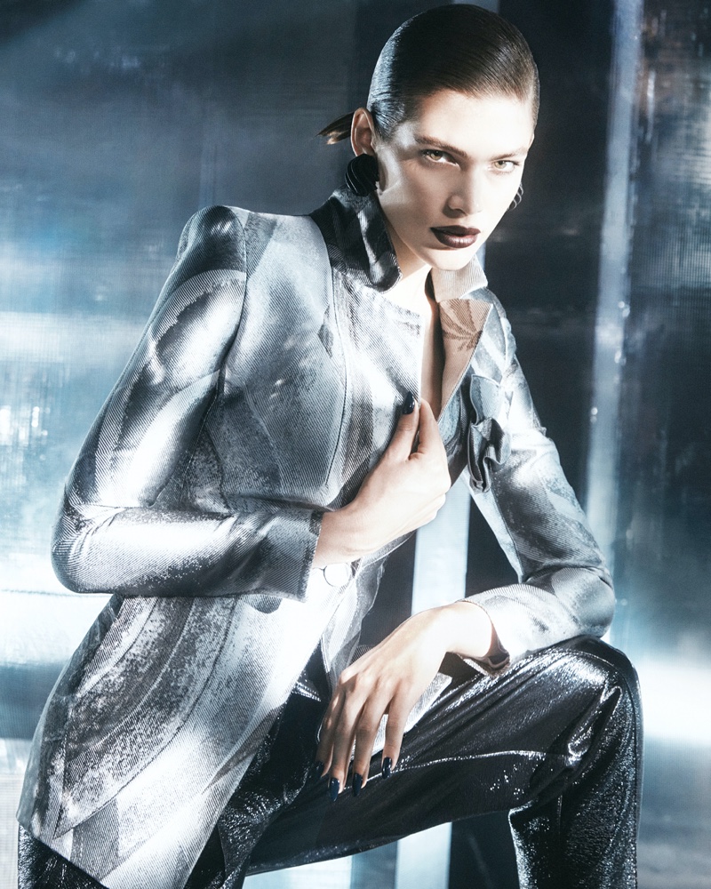 Giorgio Armani features bold metallic fashion in its Holiday 2022 campaign.